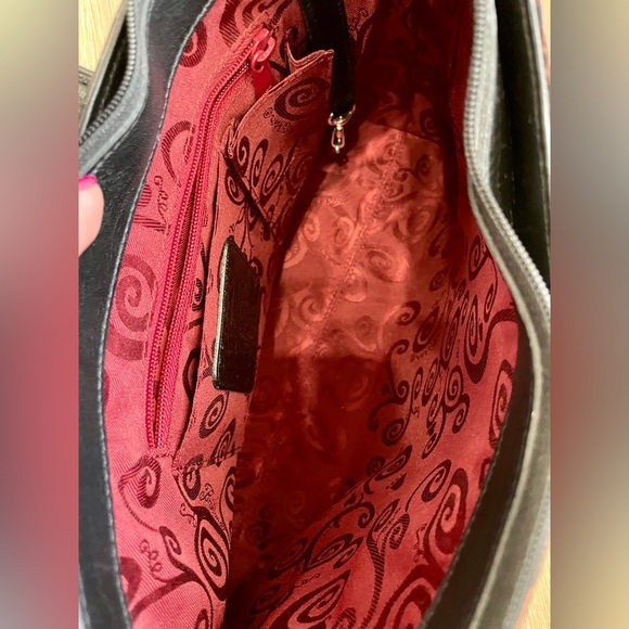 BRIGHTON Black Pebble Leather & Brown Croc Medium Shoulder Bag FREE GIFT - Picture 4 of 8